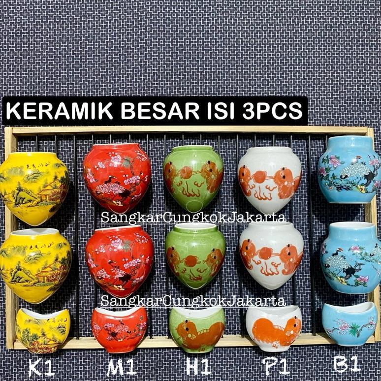 Cepuk Keramik Sangkar Burung Besar Murai Hwamei Anis Set 3Pcs