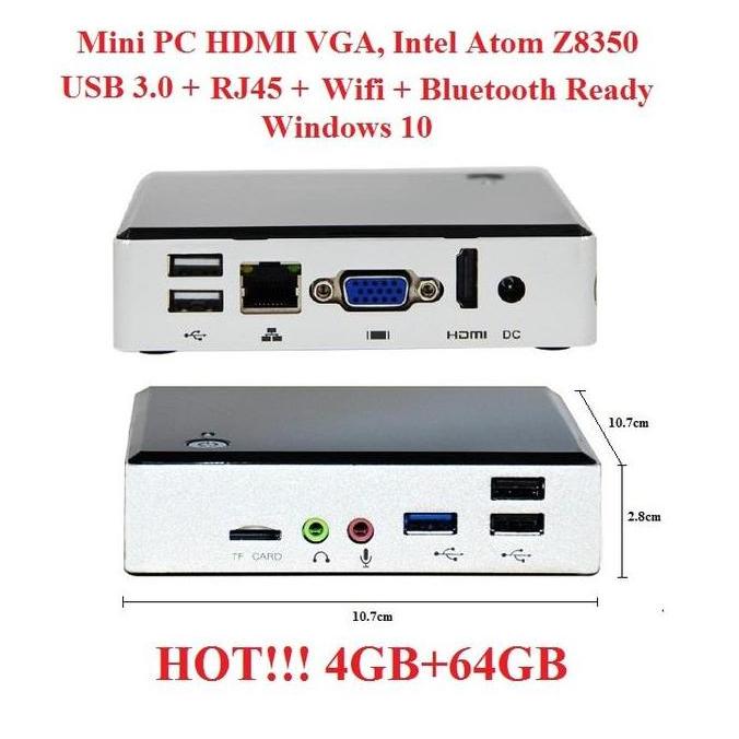 Mini PC HDMI VGA Intel Atom 4GB 4/64GB Win10 Wintel NUC MiniPC
