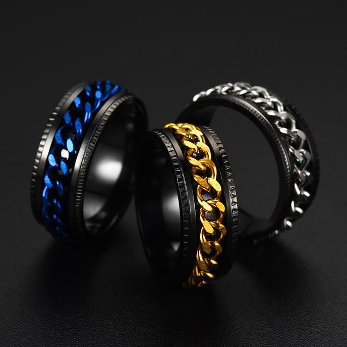 Youboy- Cincin Rantai Bisa Diputar / Spinner Chain Ring For Men & Women / Cincin Stainless Garis Ran