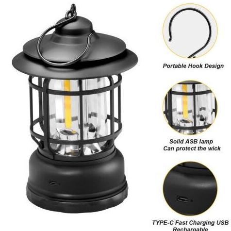 Lampu Emergency Kemping Lentera Tenda Camping Retro LED COB Baterai AA