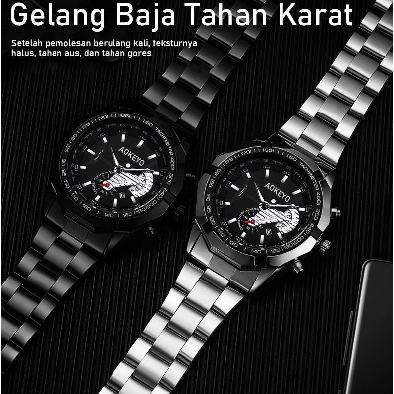HARGA TURUN Aokeyo S001 Jam Tangan Pria Anti Air Original Luxury Stainless Steel Jam Tangan Cowok Fr