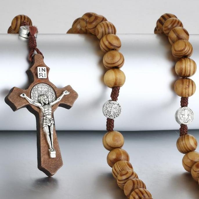 Youboy- Kalung Salib Pria Kayu Rosario Inri / Kalung Rosario Salib Jesus High Quality - Men Cross Ne