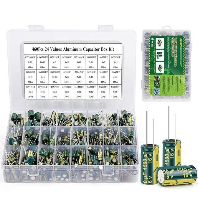 460 Pcs Kapasitor Elektrolit Electrolytic Capacitor 6.3V-50V Kapasitor Elektrolit Aluminium Bermacam