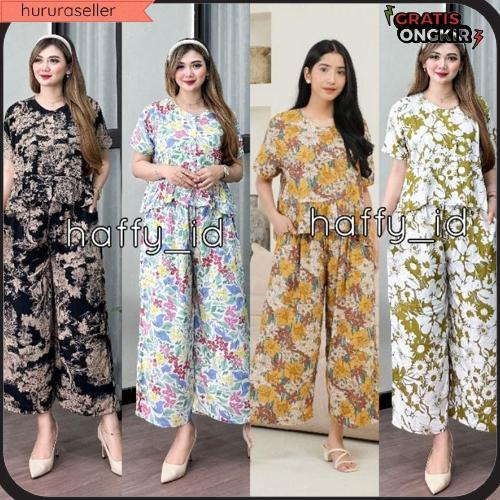 One Set Elmira Setelan Wanita Kutung Celana Kulot 7/8 Rayon Premium Jumbo Terbaik Di Kelasnya