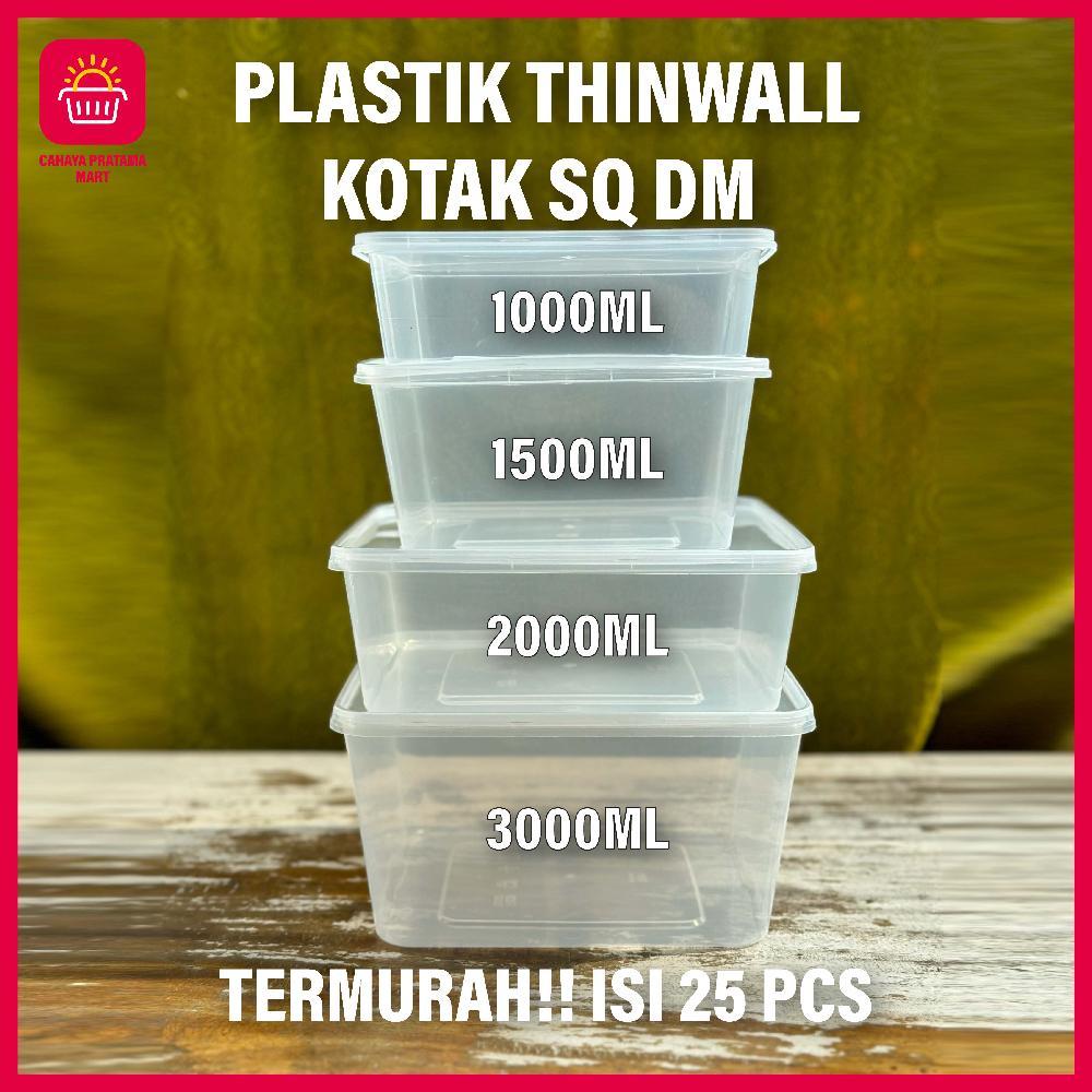 Thinwall Square Kotak Makan Isi 25 Pcs Plastik Persegi Besar 1000Ml 1500Ml 2000Ml 3000Ml Thinwall Bo