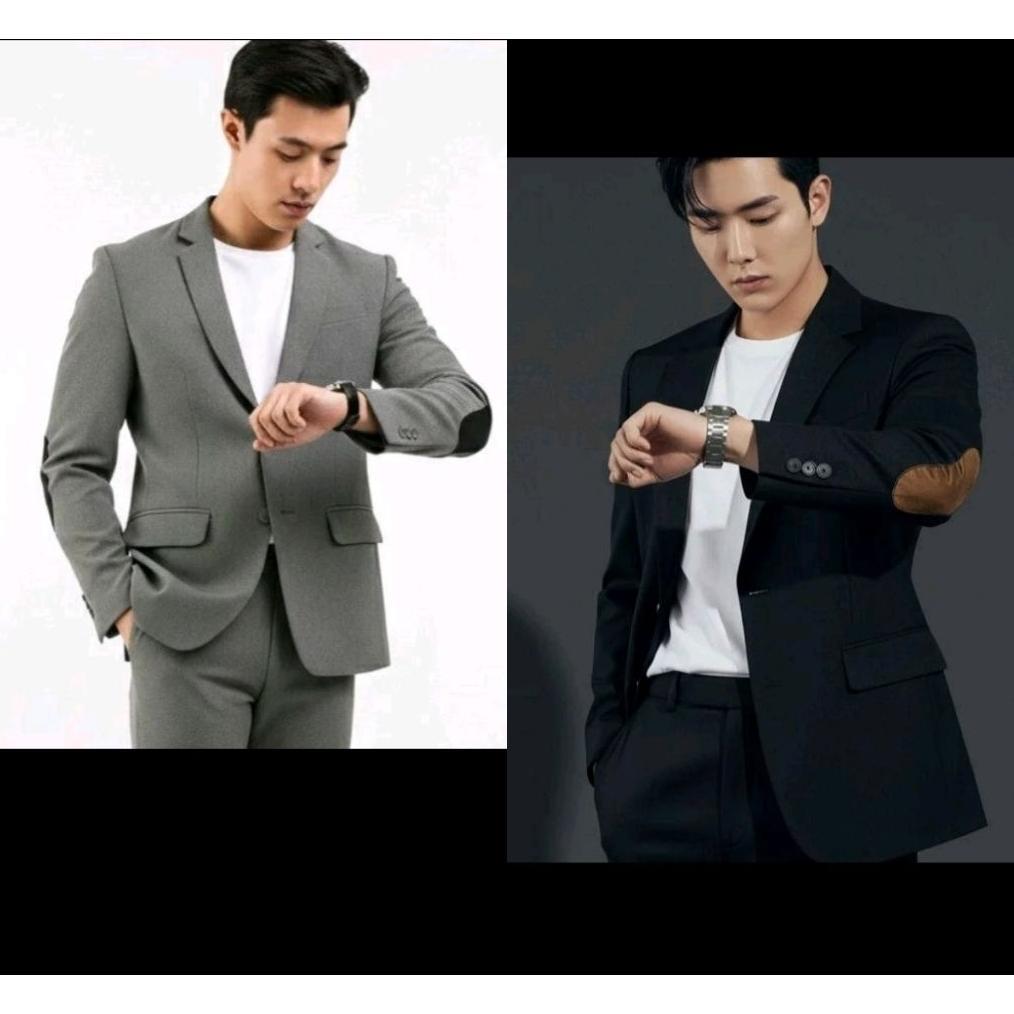 Original Jas Blazer Terbaru Light Grey Elbow/Black Elbow Pria Slimfit [Cod]
