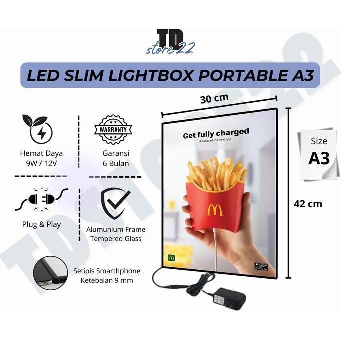 Slim Light Box LED A3 - Lampu Display Frame Poster Neon Box LED untuk Iklan Elegan Lampu Iklan Neon 