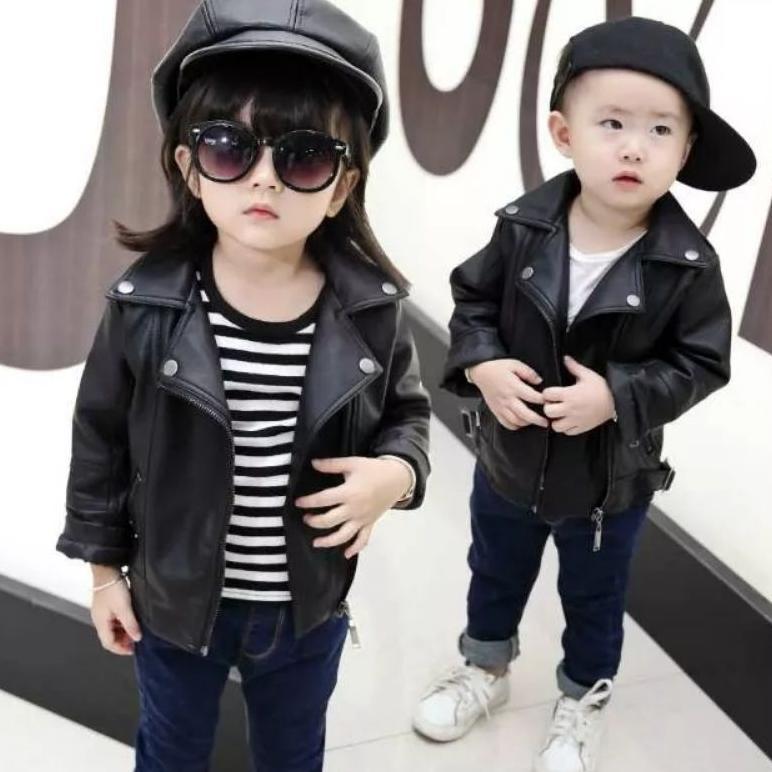 TRENDING SEKARANG jaket kulit sintetis anak terlaris unisex (cewe/cowo) style hitam keren dan lucu/ 