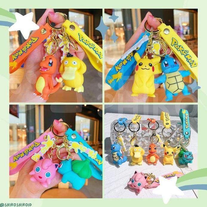 KYCpkm Gantungan Kunci Keychain Pokemon Pikcahu Squirtle Charmander Jigglypuff Psyduck Bulbasaur
