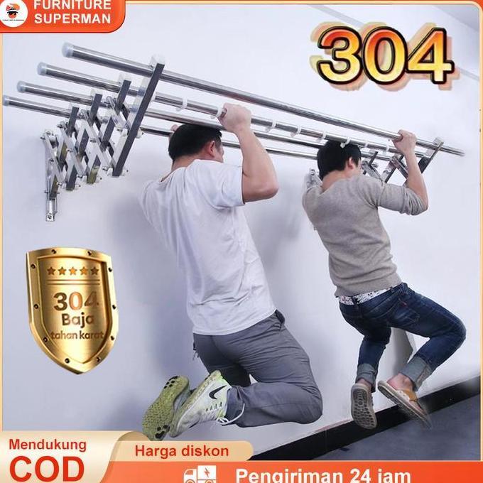 Washz- Jemuran Lipat Dinding Stainless Jemuran Baju Pakaian Dinding Rak Jemuran Tembok Gantungan Jem
