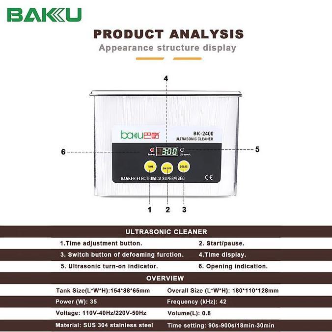 Cleanliness- Baku Bk-2400 0.8 Liter Stainless Steel Ultrasonic Cleaner Digital