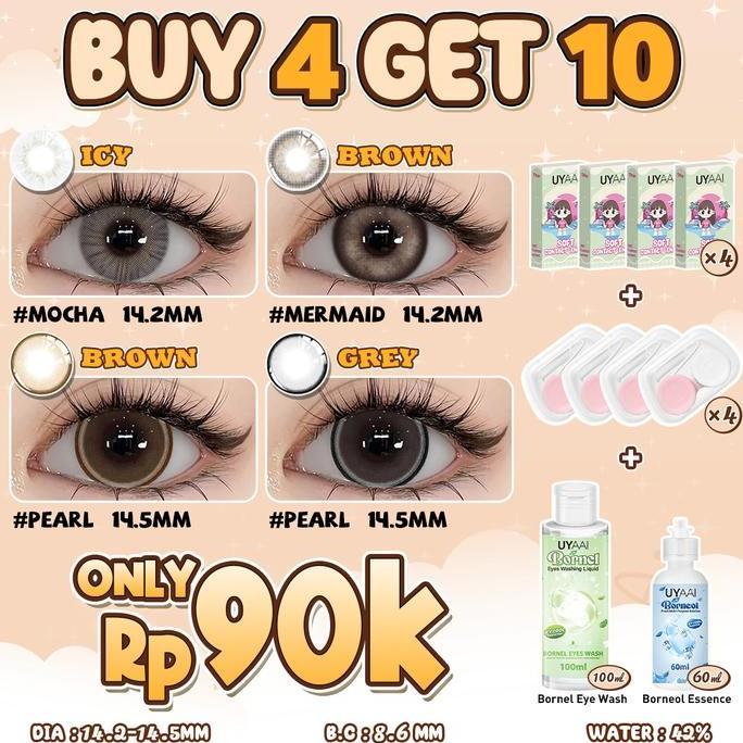 Cod,Bisa- Buy 4 Get 10Uyaai Softlens Lensa -4 Softlens+ 4 Softlens CaseWith 4 Mini Tempat Softlens+1