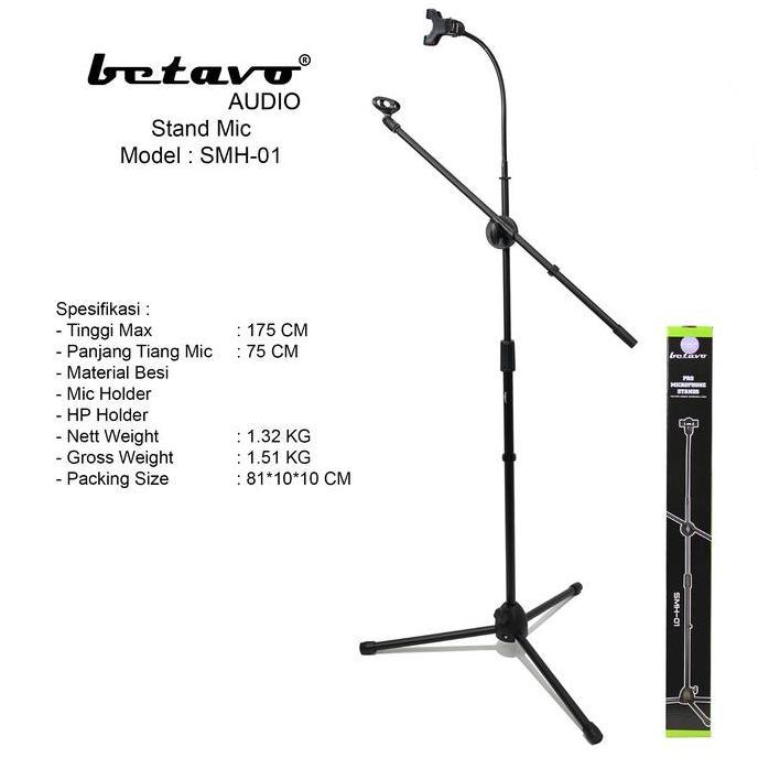 Professional Stand Microphone Betavo Smh-01 | Mic Holder & Holder Hp | Kaki Tiga | Besi