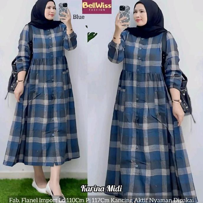 PALING MURAH Midi Dress Flanel Kekinian - Aero Midi - Ayura Midi - Vera Midi by Bellwiss Fashion PAL