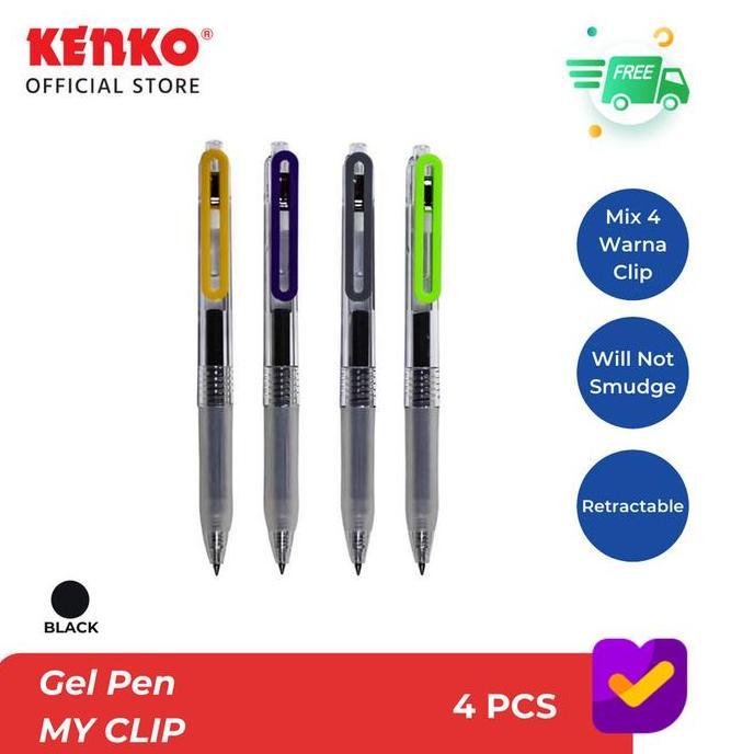 Tulisatk- Kenko Gel Pulpen Pen Pena My Clip 0,5 Mm / Pen Gel Cetek Kenko Hitam
