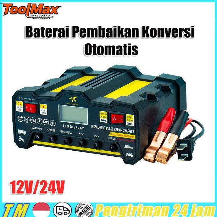 CHARGER OTOMATIS AKI MOTOR MOBIL 12V/24V AUTOMATIC FAST SMART CHARGER CAS AKI BATERAI PEMBAIKAN KONV