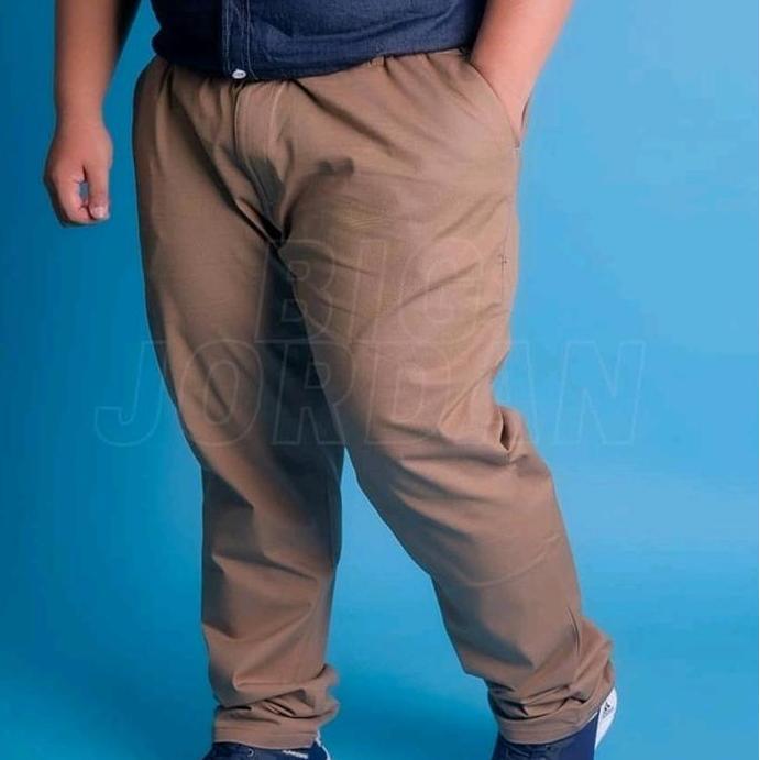 Trousers- Celana Panjang Chinos Jumbo Pria /Big Size 40 42 44 46 48 50 52 Melar Katun Nyaman  Hitam 