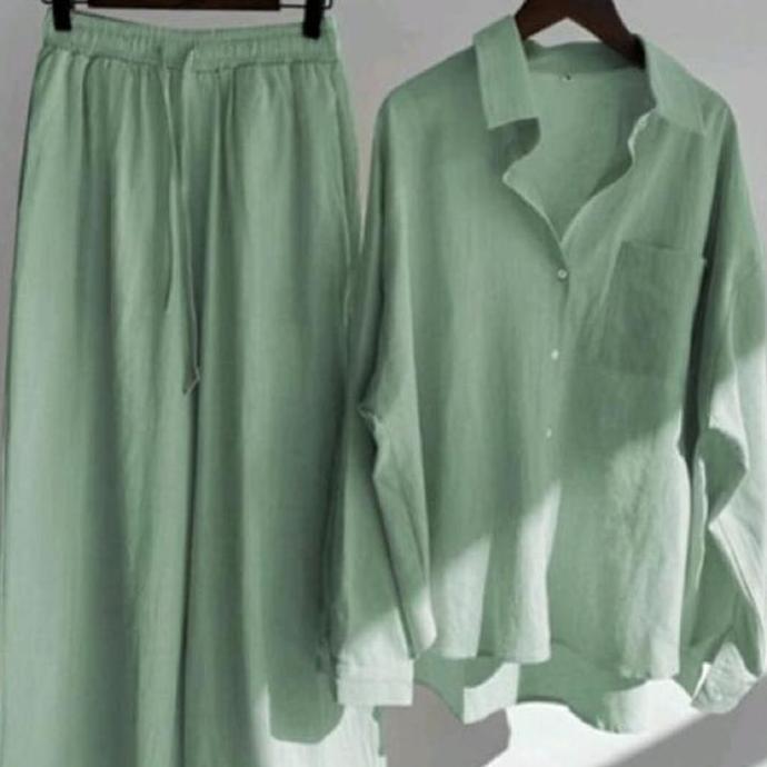 KEKINIAN Winda set Setelan Wanita Kekinian Atasan Celana Katun Linen Crinkle Nyaman Adem CoD ootd Po