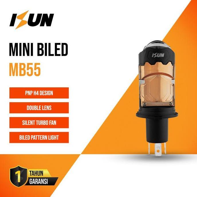 Isun Lampu H4 Mini Biled Mb55 Flat Cut Off Dengan Double-Lens Laser Dan Kipas Pendingin Dc9-60V/50W