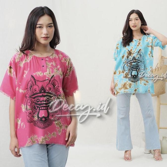 HEMAT LUAR BIASA Deccy.id - Baju Kaos Barong Bali Pria Wanita Santai Rayon Kancing Motif Tie Dye Ove