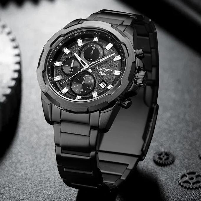 aqonik.id - cristiano aillen jam tangan pria analog 8888 rantai stainless steel chronograph kaca sap