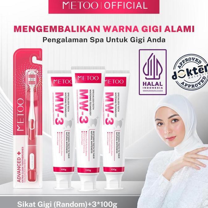 [PROMO FREE SIKAT GIGI Soft] METOO MW3 *3 BPOM-pemutih gigi / Gigi Cerah/ Gusi Sehat/ Nafas Segar/ B