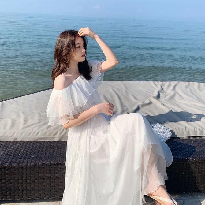 Sabrina dress | dress putih panjang | dress sabrina dewasa | baju pantai wanita | dress pantai | Gau