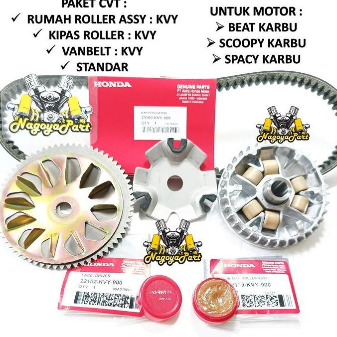 PAKET CVT VAN BELT + RUMAH ROLLER ASSY SET + KIPAS ROLLER BEAT KARBU SCOOPY KARBU SPACY KARBU KVY MO