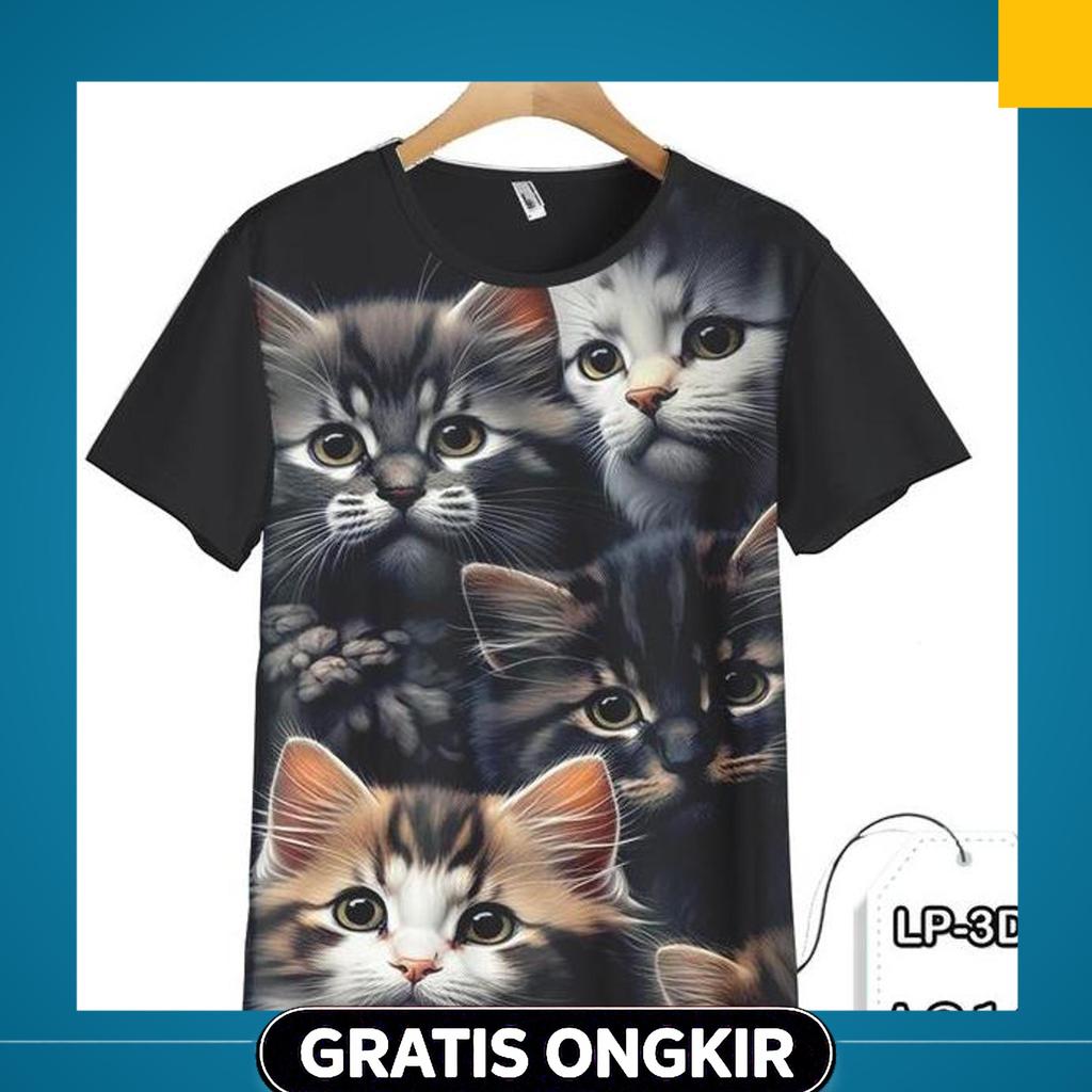 Baju Kucing Lucu Kaos Anak Dan Dewasa Gambar Kucing Printing 3D #Lp3D-A216 Fashion