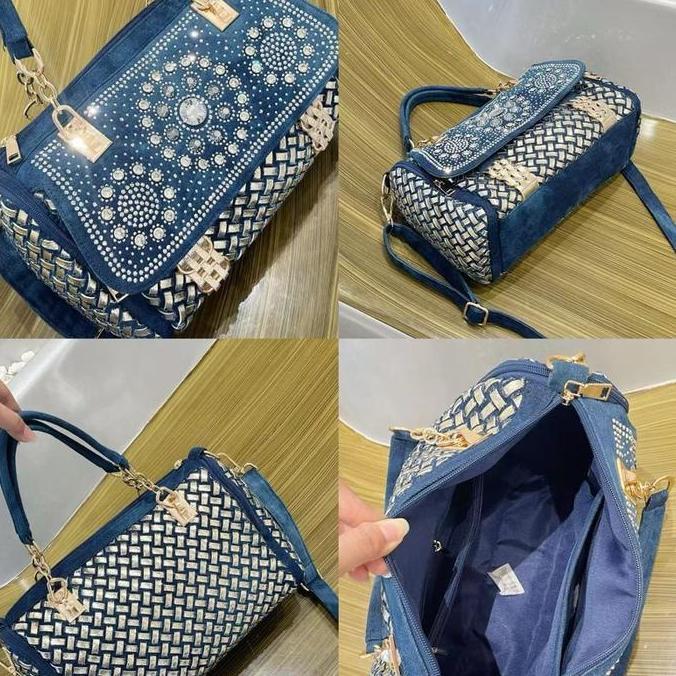 504 PERMATA BULAT tas jeans mewah design cantik tas fashion wanita premium tas pesta wanita elegan