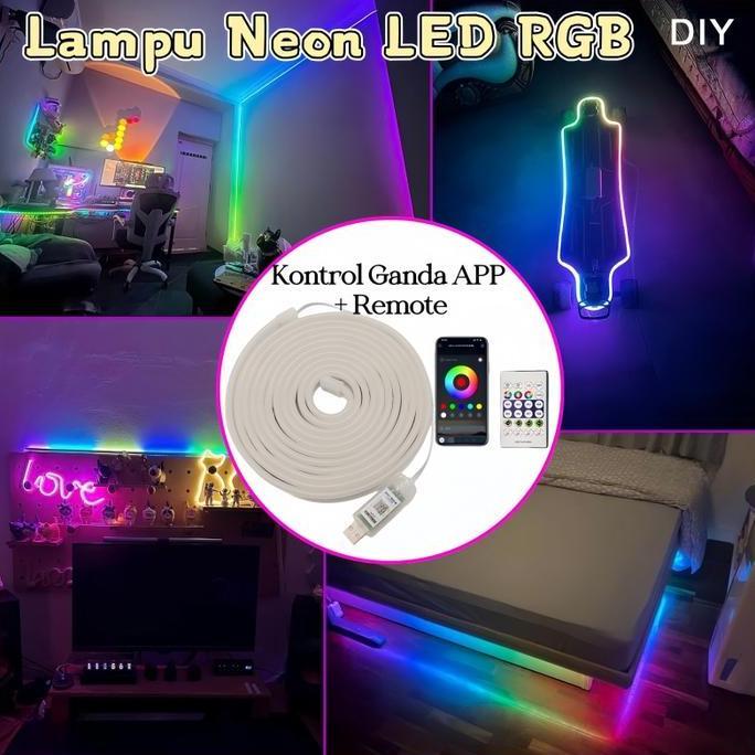 DILEDIU Lampu Neon Flex LED Neon Flex Running Remote Lampu Strip Led Neon Sign Silikon Lembut Flexib