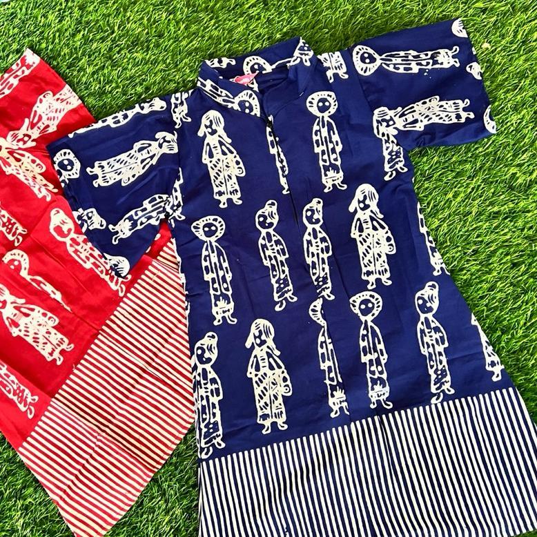 Murah  Batik Costume Dress Batik Anak Perempuan Bu Tedjo Lurik Navy Couple Dress Anak Bu Tedjo Lurik