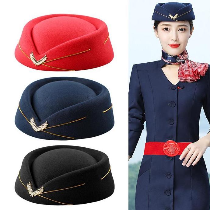 OTNEUDA Topi Pramugari Wanita Sexy Topi Pramugari Dewasa Cosplay Topi Pramugari Emirates Bahan Wol P