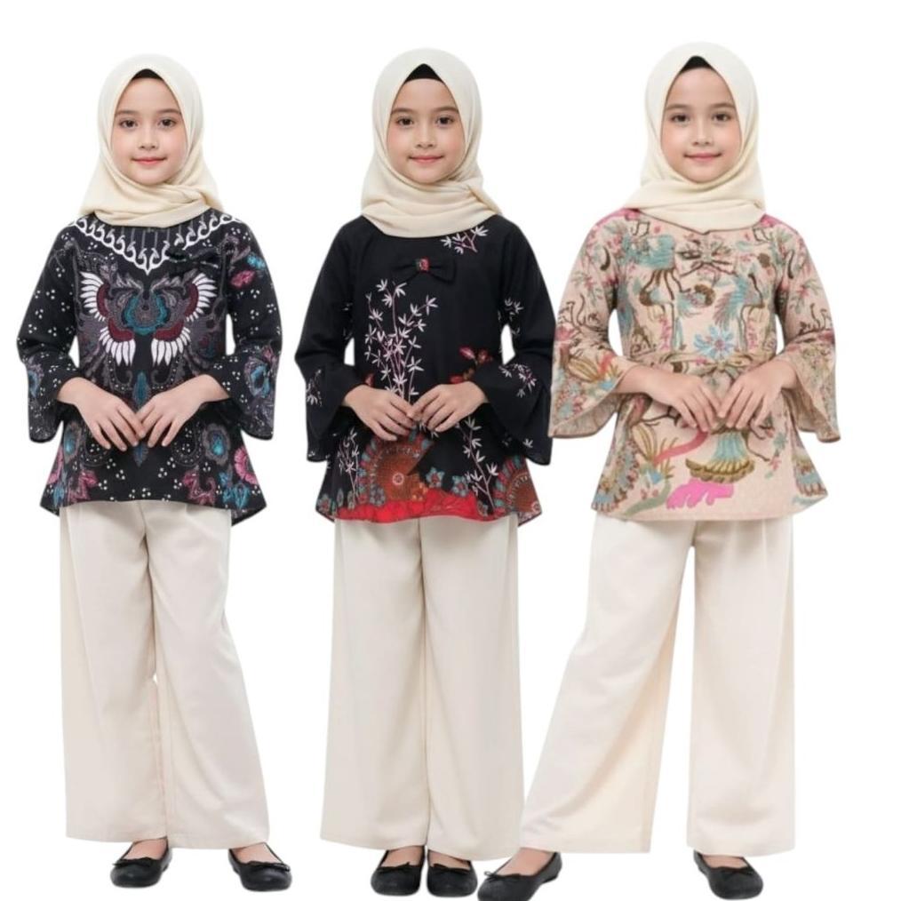 Gratis Ongkir Blus Batik Anak Perempuan,Baju Atasan Batik Anak Perempuan 2-11 Tahun,Baju Batik Serag