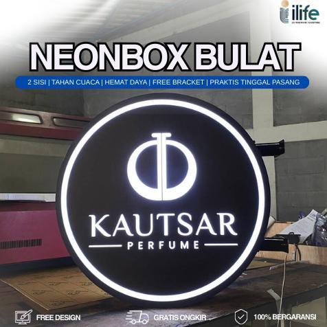 TERBARU 2026!!! Neon Box Bulat 2 Sisi Akrilik LED Outdoor Indoor Custom