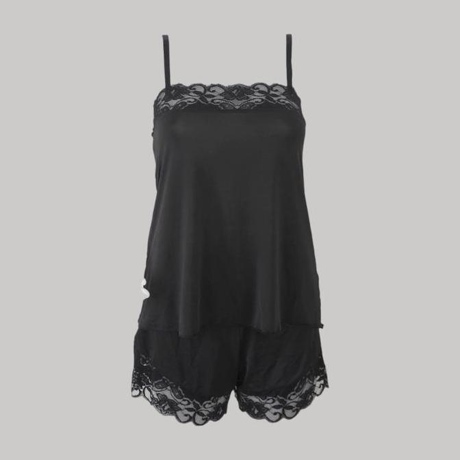 Baju Tidur Wanita Model Lingerie Set  St Yves Tanpa Busa Mix Lace Pakaian Dalam Underwear Sy4824Blk
