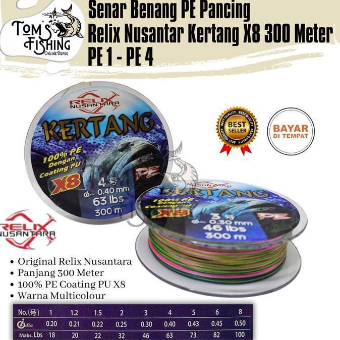 Jaaminkwalitas- Senar Benang Pancing Pe Kertang X8 300 Meter Relix Nusantara (Pe 0.8 - Pe 4) - Toms 