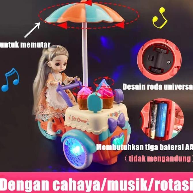 Mainan Mobil Es Krim Listrik Kereta Dorong Boneka dengan Musik dan Lampu Mainan Anak Perempuan