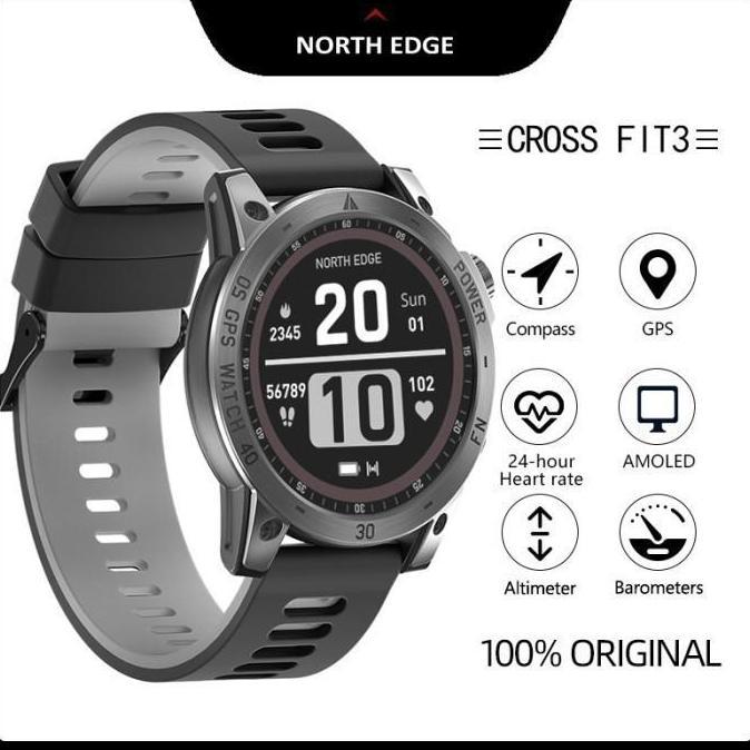 BEBAS ONGKIR - NORTH EDGE CROSS FIT 3 GPS Smartwatch AMOLED Compass Barometer