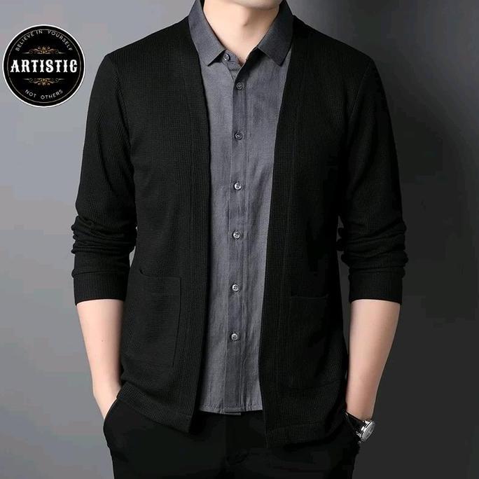 LIMITED EDITION  Kemeja Pria Dua Lapis Cardigan Sweater Cowok Keren Korean Style - Cardigan Rajut Pr