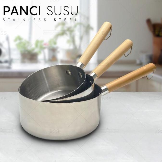 Panci susu Milk Pot dengan Pegangan Kayu 14cm 16cm 18cm Stainless