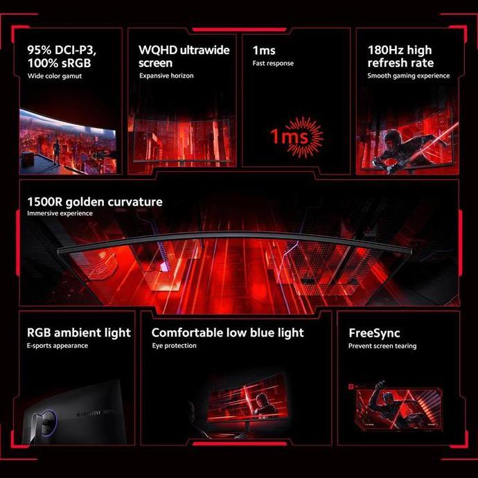Xiaomi Mi Monitor 34" G34WQi WQHD Ultrawide 180Hz Curved lengkung Gaming Garansi Resmi