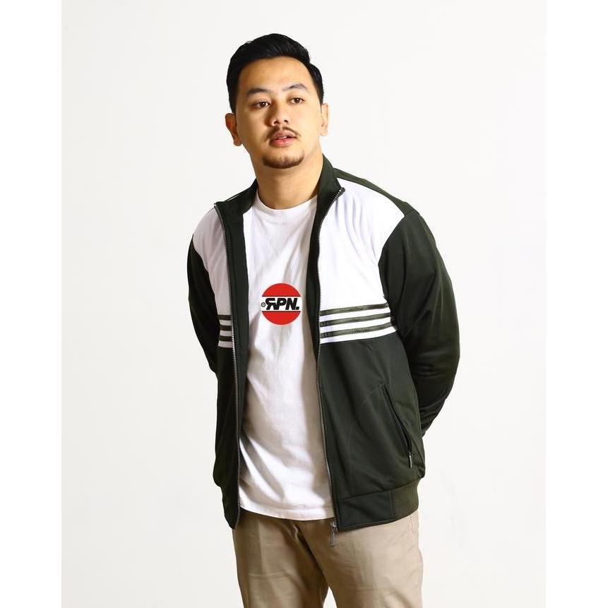 Uomo- Hrpn Jaket Trak Top Army Putih Polos Uniseks Vintage Tracktop Kerah Lurus Kantong Ada Resletin