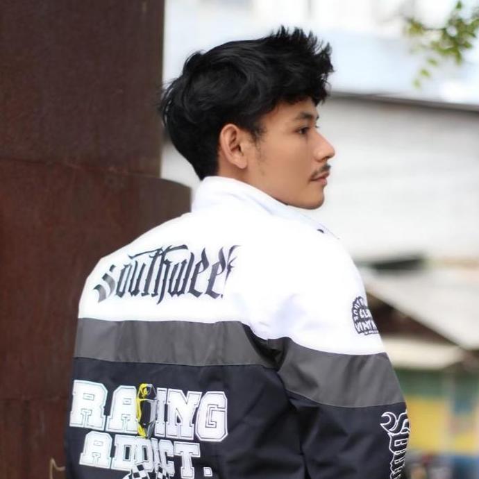 Uomo- Jaket Sunmori Racing Nascar Vintage Original Salvio Hexia Hitam Putih Santai