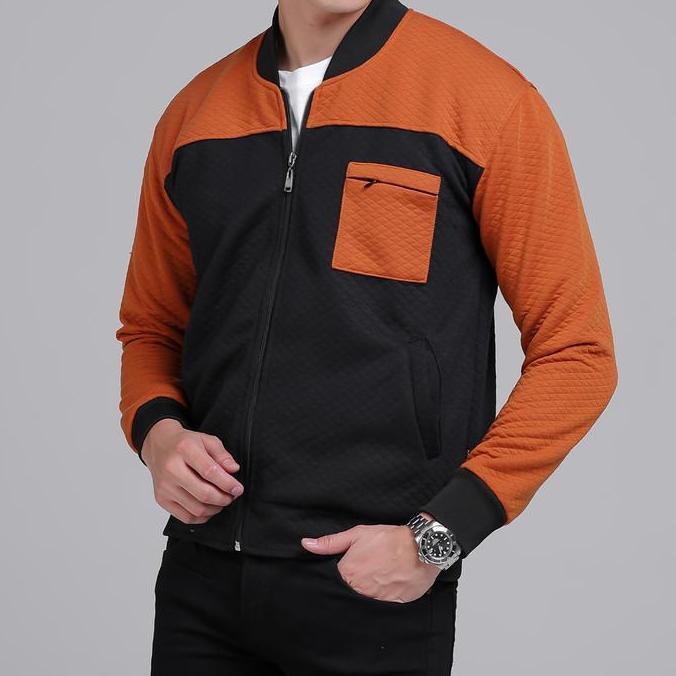 Uomo- Jaket Comfy Pria /Kain Diamon Lembut Nyaman / Jacket Basebal Setrip Diamond Kain Sweater Slim 