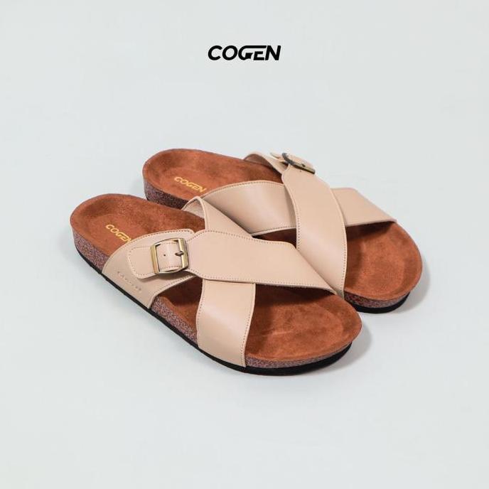 Sandal Pria Cogen Sandal Pria Kulit Sendal Slop Kastel Vintage - Kastel Creme