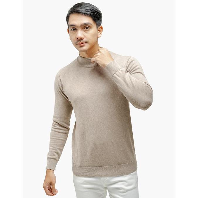 Uomo- Gomuda Sweater Rajut Pria Mock Turtleneck Knitwear Lengan Panjang Choco
