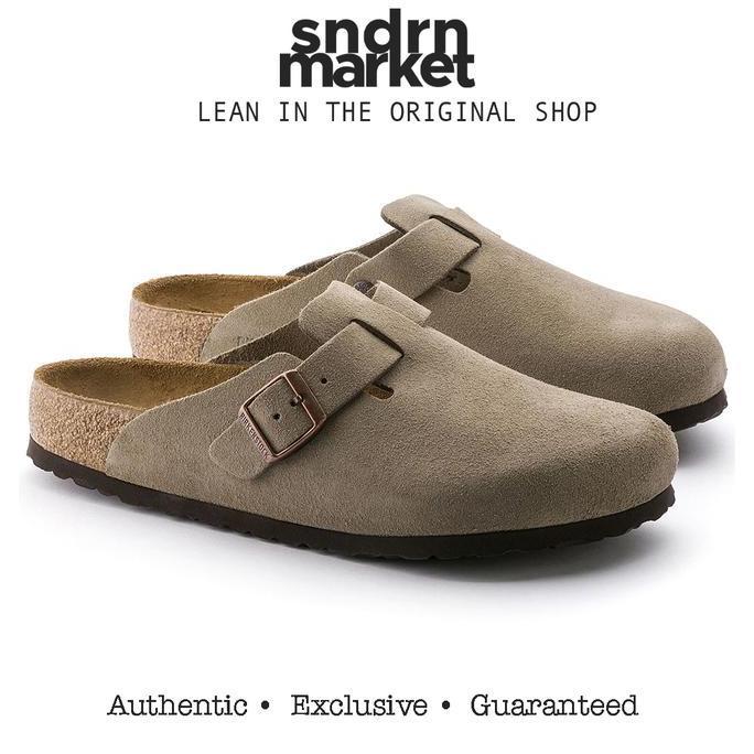 Sepatu Sandal Pria Birkenstock Boston Soft Footbed Suede Leather Taupe Original