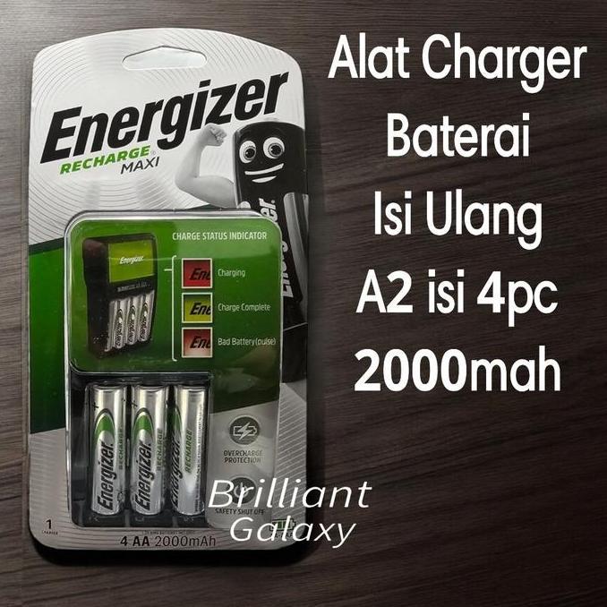 Baterai Recharge A2 / AA - ENERGIZER - Charger free Baterai 4pc