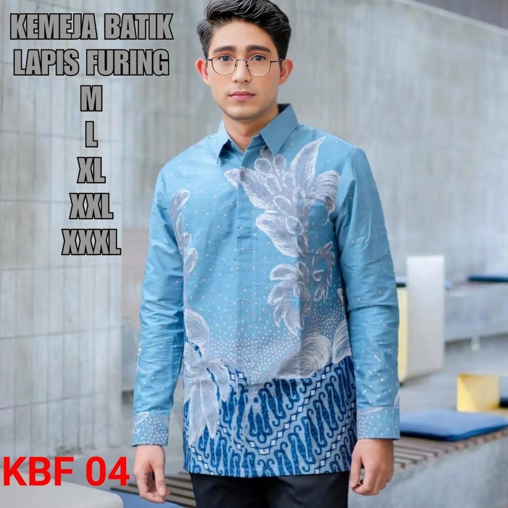 Viral  Kemeja Batik Pria Lapis Furing Baju Batik Slimfit Lengan Panjang Warna Biru Denim